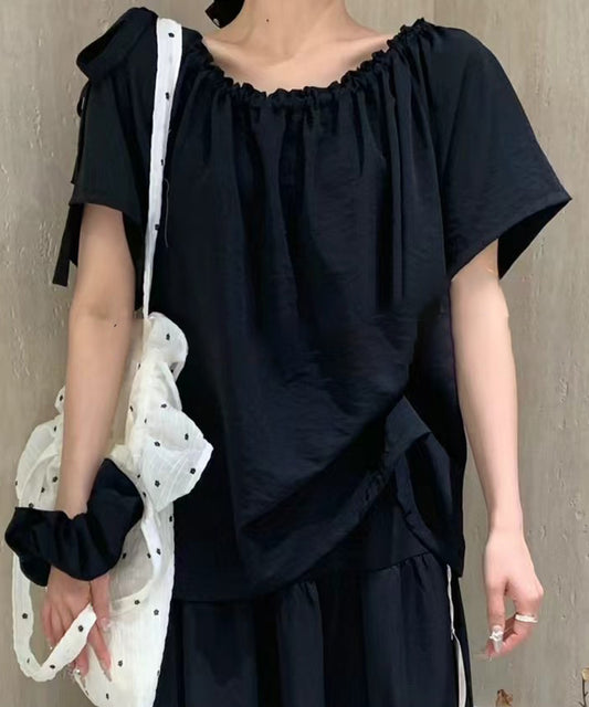 2WAY 肩リボン ギャザー オフショルダー 半袖 ブラウス シュシュ