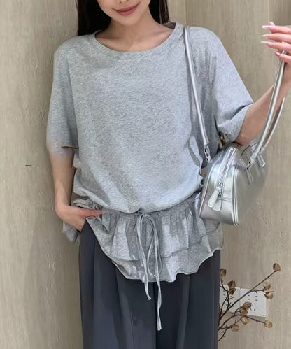 ウエスト ティアード フリル ドロスト 半袖 Tシャツ