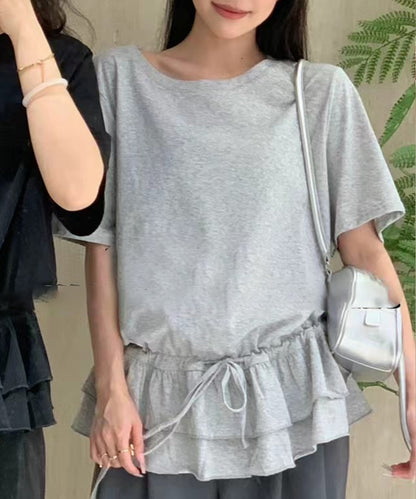 ウエスト ティアード フリル ドロスト 半袖 Tシャツ