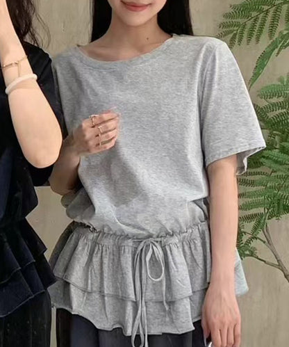 ウエスト ティアード フリル ドロスト 半袖 Tシャツ