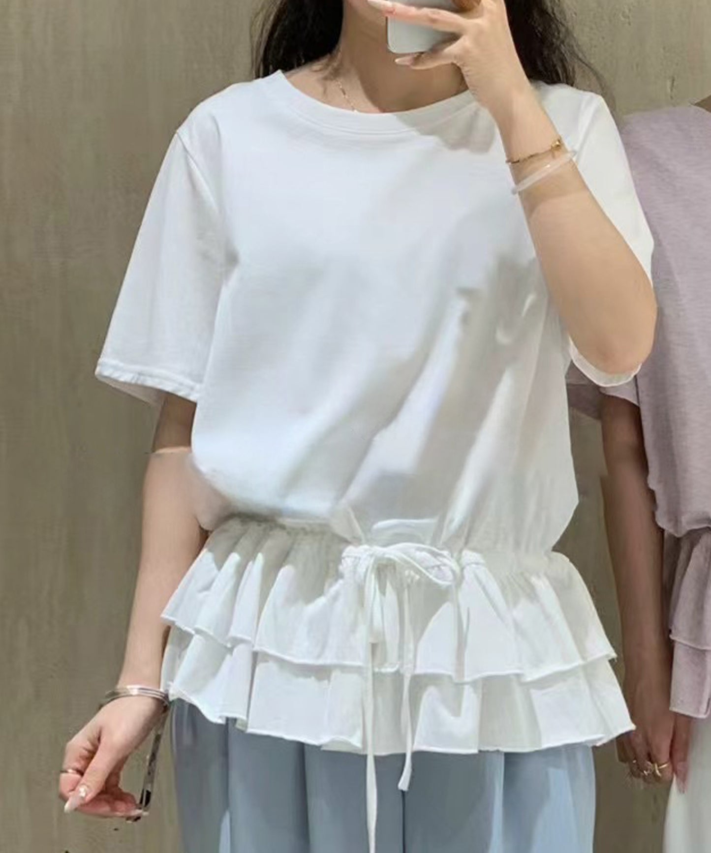 ウエスト ティアード フリル ドロスト 半袖 Tシャツ