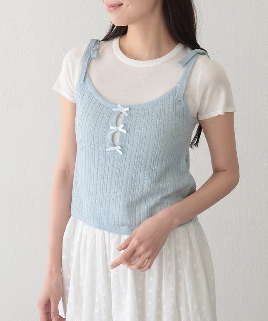 リボン付き キャミソール ドッキング 半袖 Tシャツ