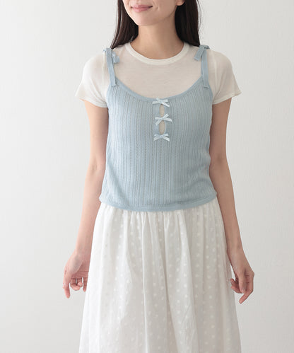 リボン付き キャミソール ドッキング 半袖 Tシャツ