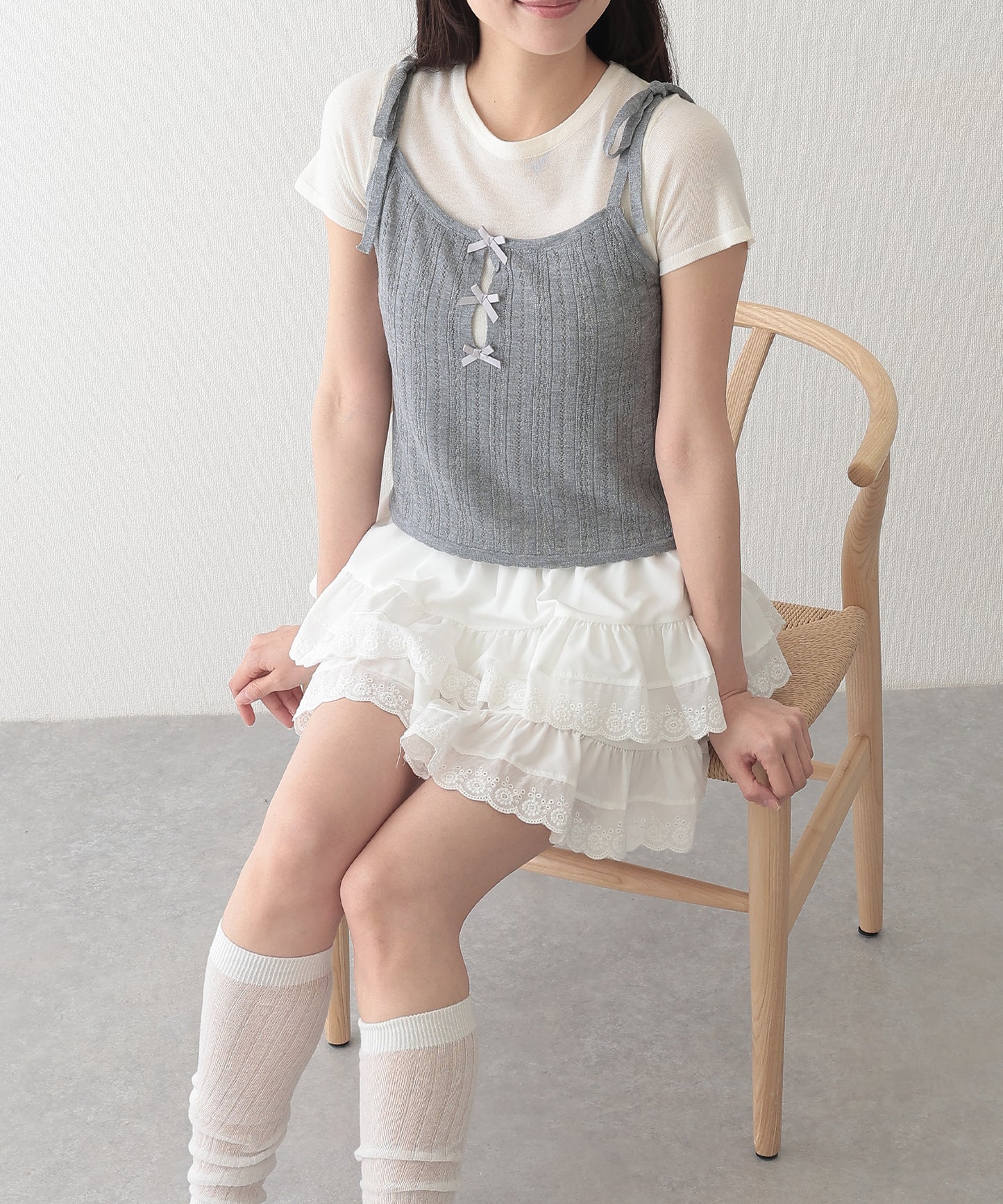 リボン付き キャミソール ドッキング 半袖 Tシャツ
