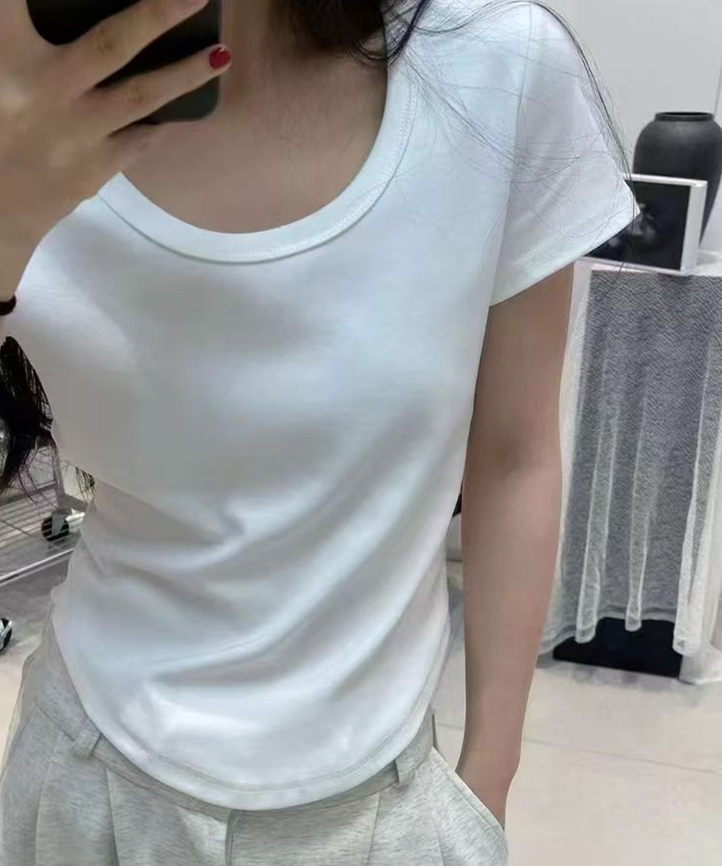 ラウンドネック ベーシック 半袖 Tシャツ トップス