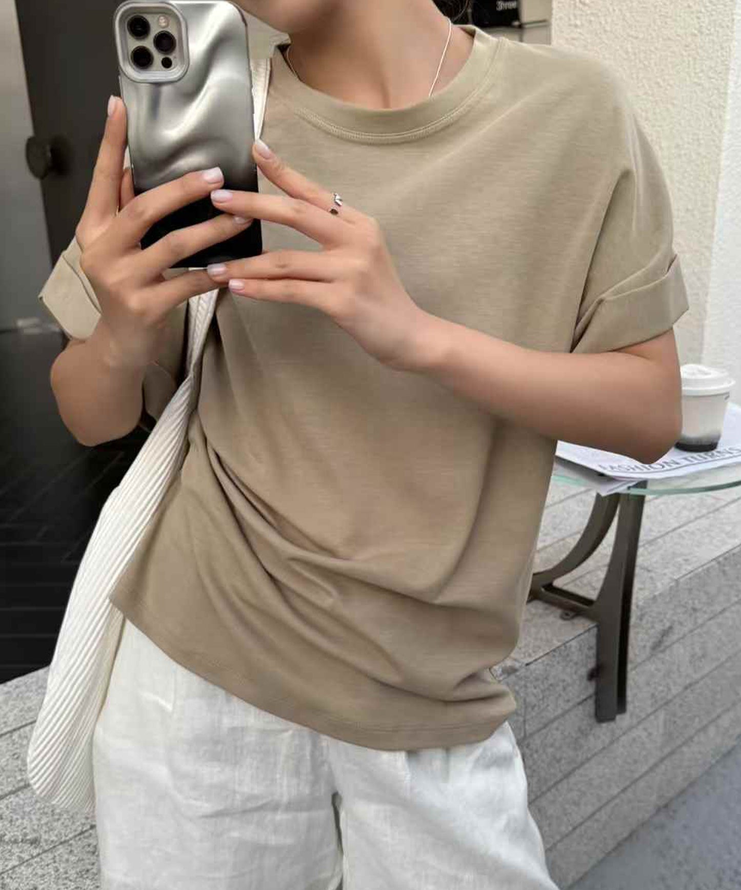 クルーネック ロールアップ オーバーサイズ 半袖 Tシャツ