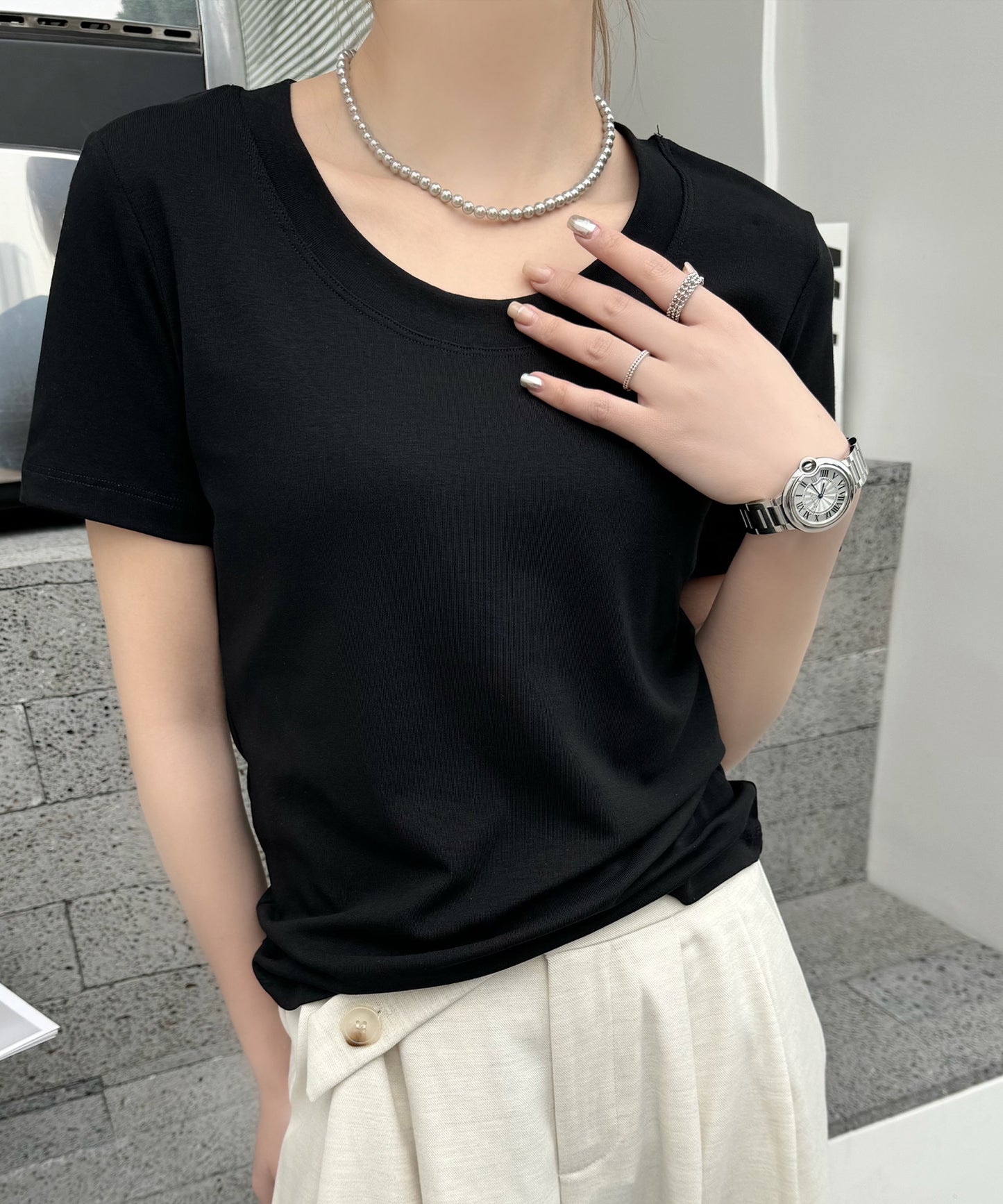 ラウンドネック ベーシック タイト 半袖 Tシャツ