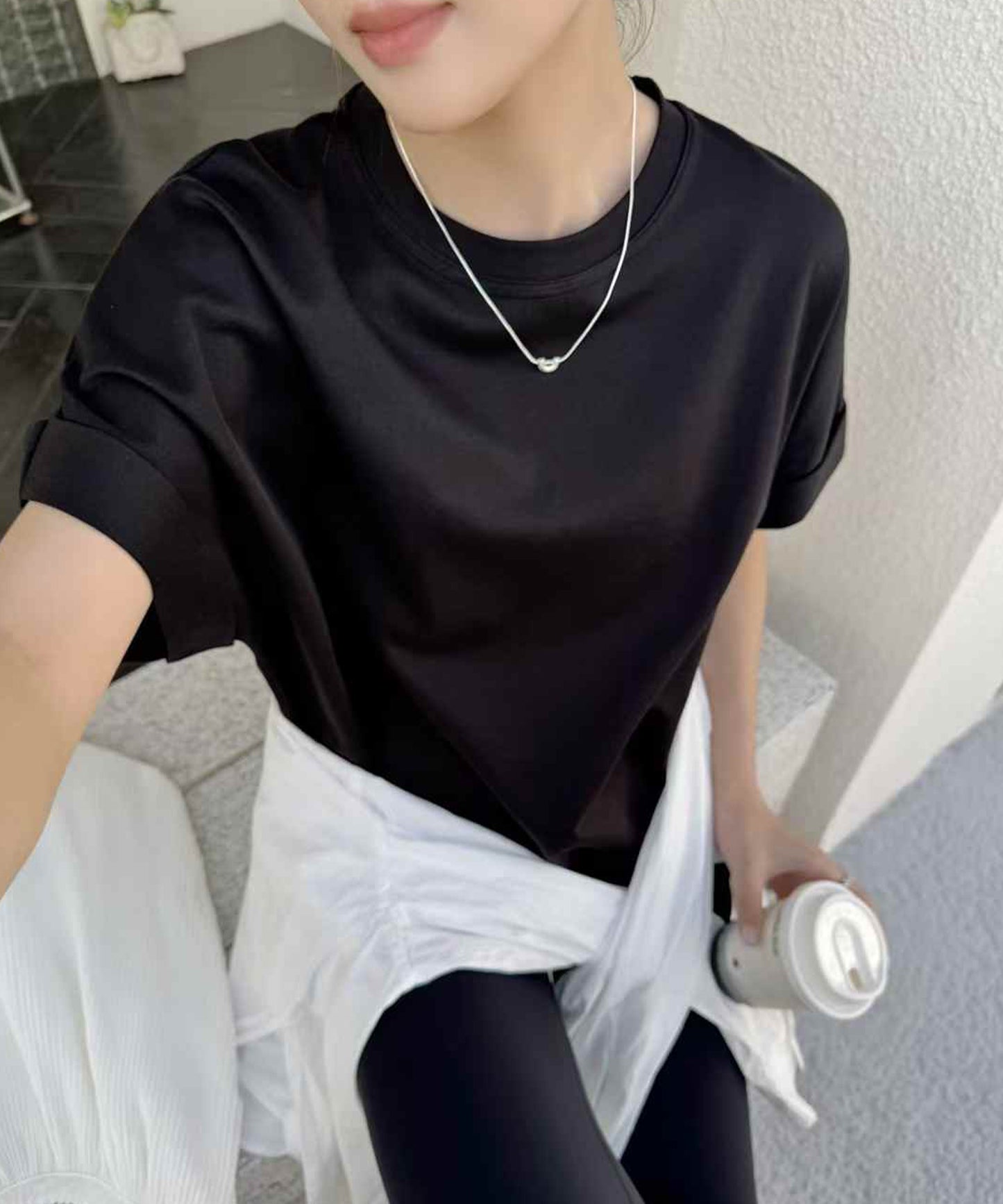クルーネック ロールアップ オーバーサイズ 半袖 Tシャツ