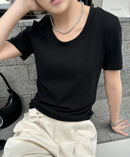 ラウンドネック ベーシック タイト 半袖 Tシャツ