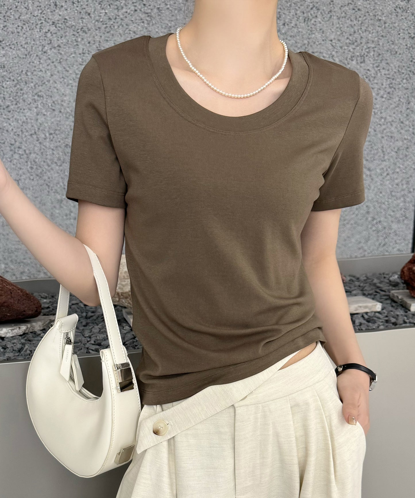 ラウンドネック ベーシック タイト 半袖 Tシャツ