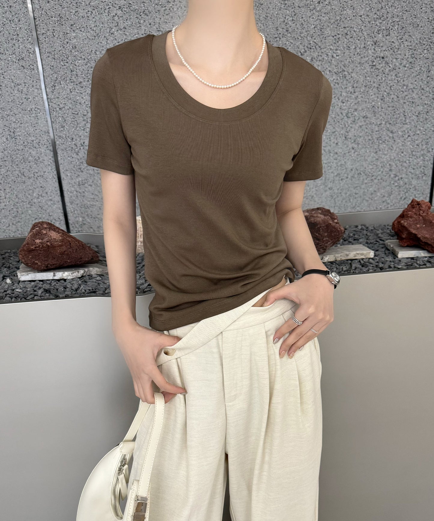 ラウンドネック ベーシック タイト 半袖 Tシャツ