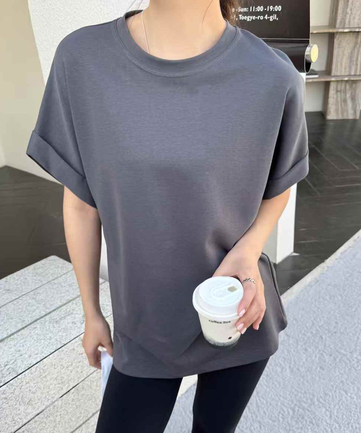 クルーネック ロールアップ オーバーサイズ 半袖 Tシャツ