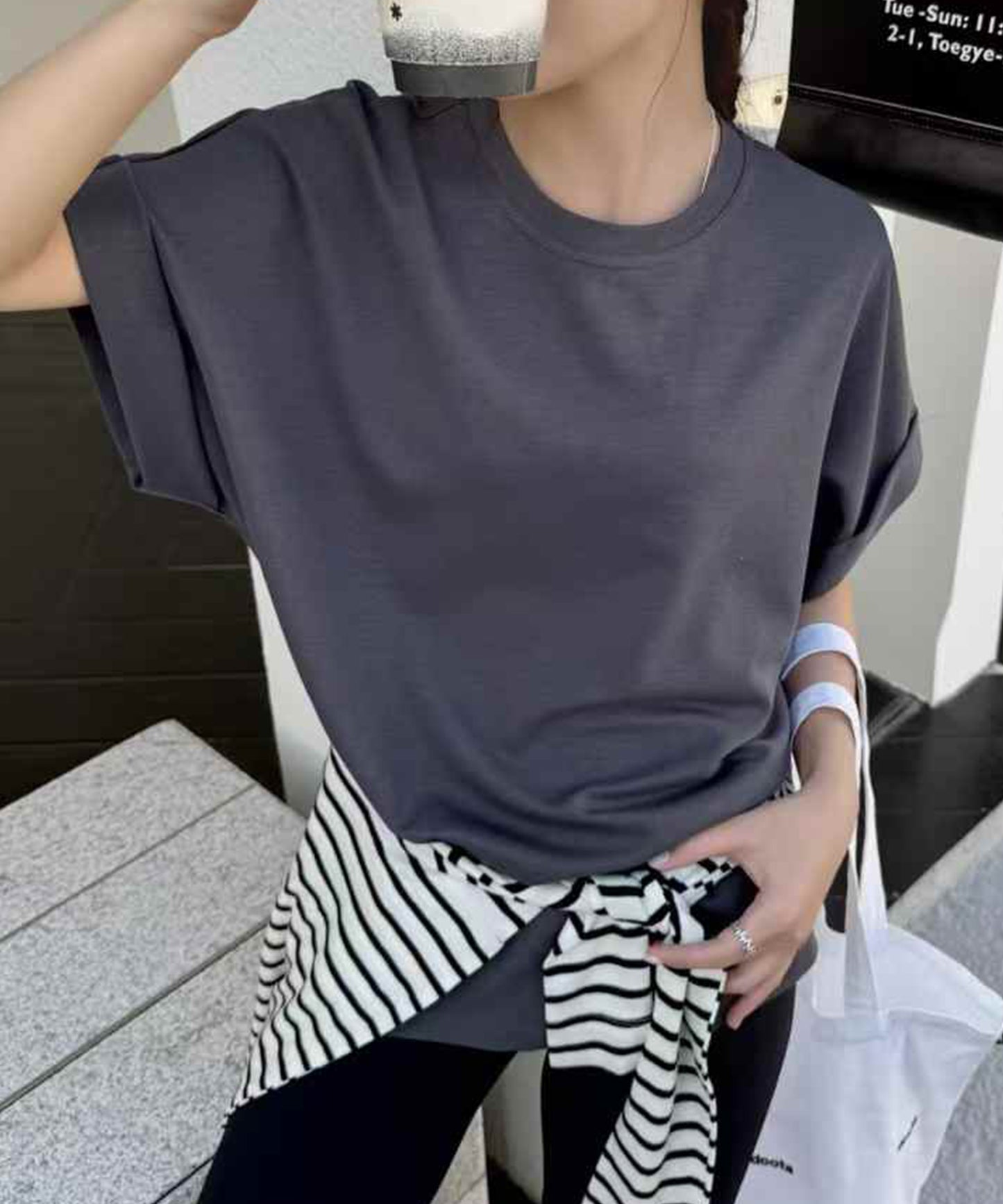 クルーネック ロールアップ オーバーサイズ 半袖 Tシャツ