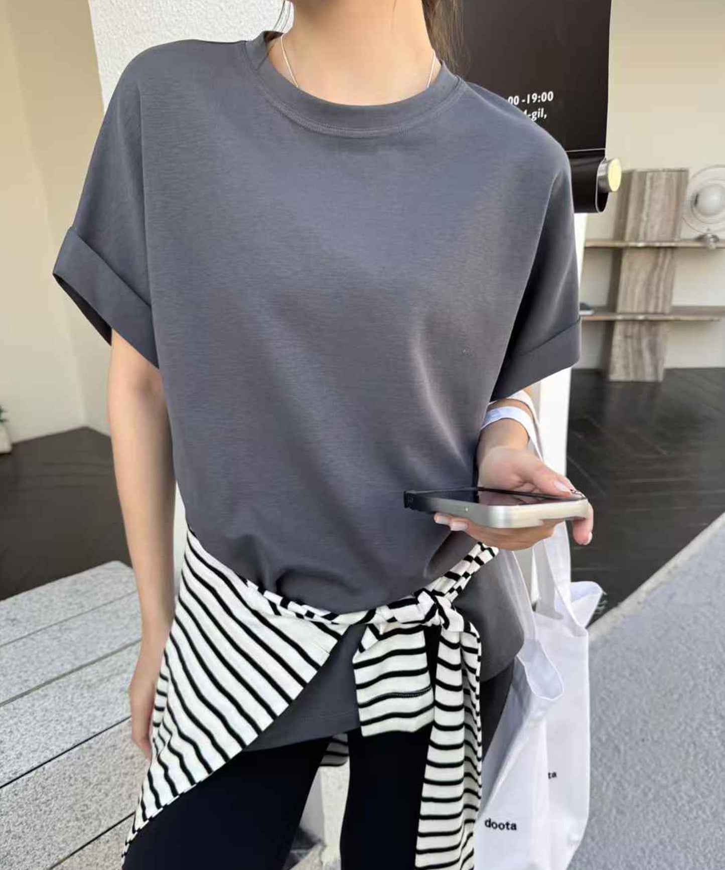 クルーネック ロールアップ オーバーサイズ 半袖 Tシャツ