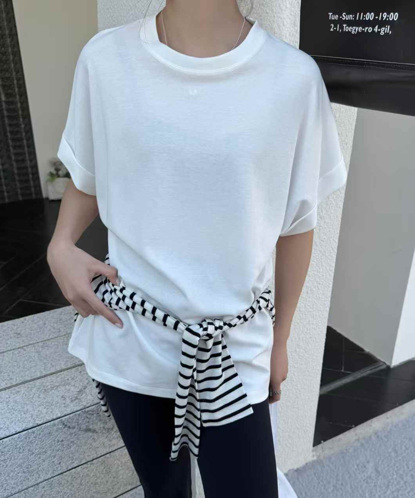クルーネック ロールアップ オーバーサイズ 半袖 Tシャツ