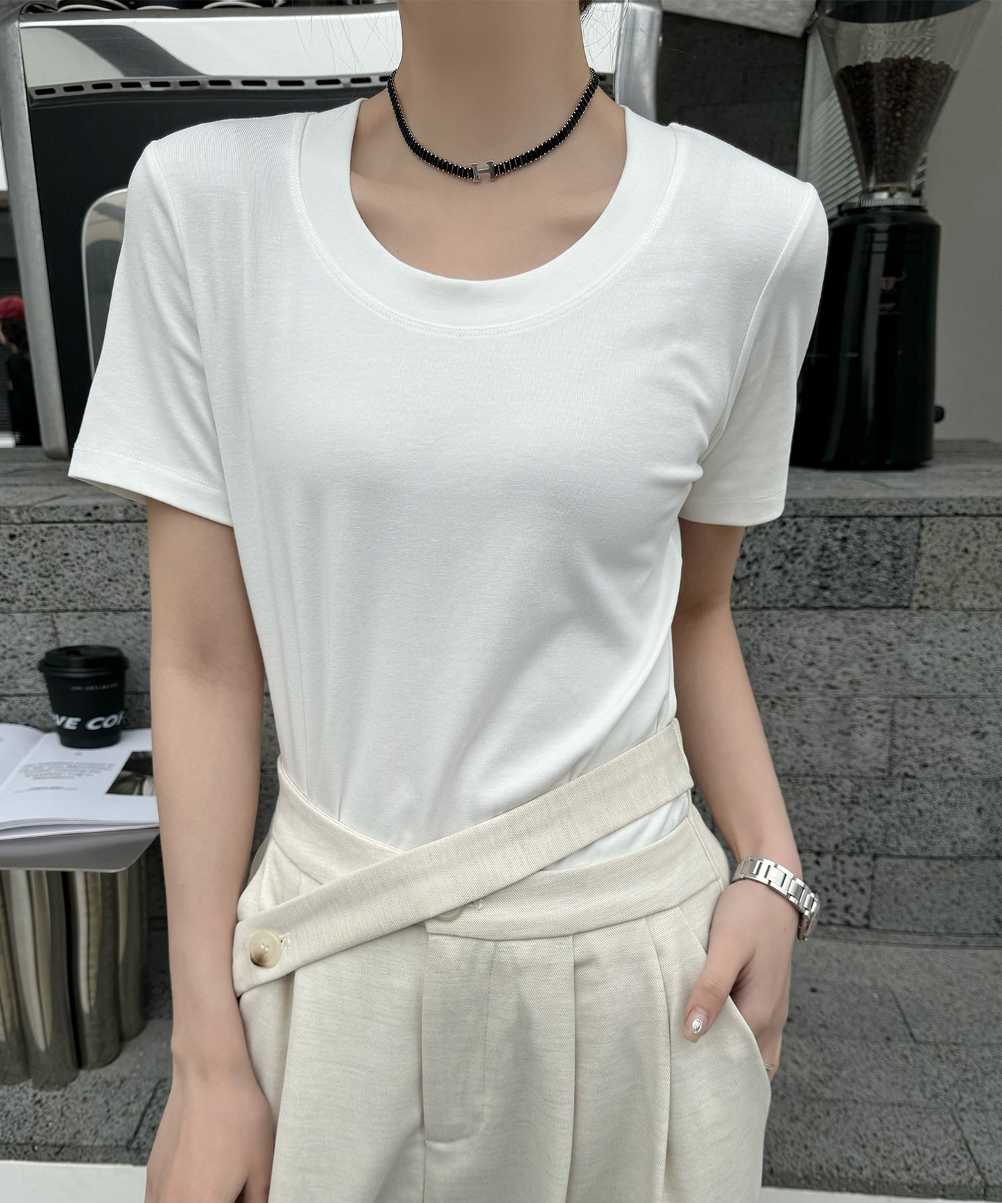 ラウンドネック ベーシック タイト 半袖 Tシャツ