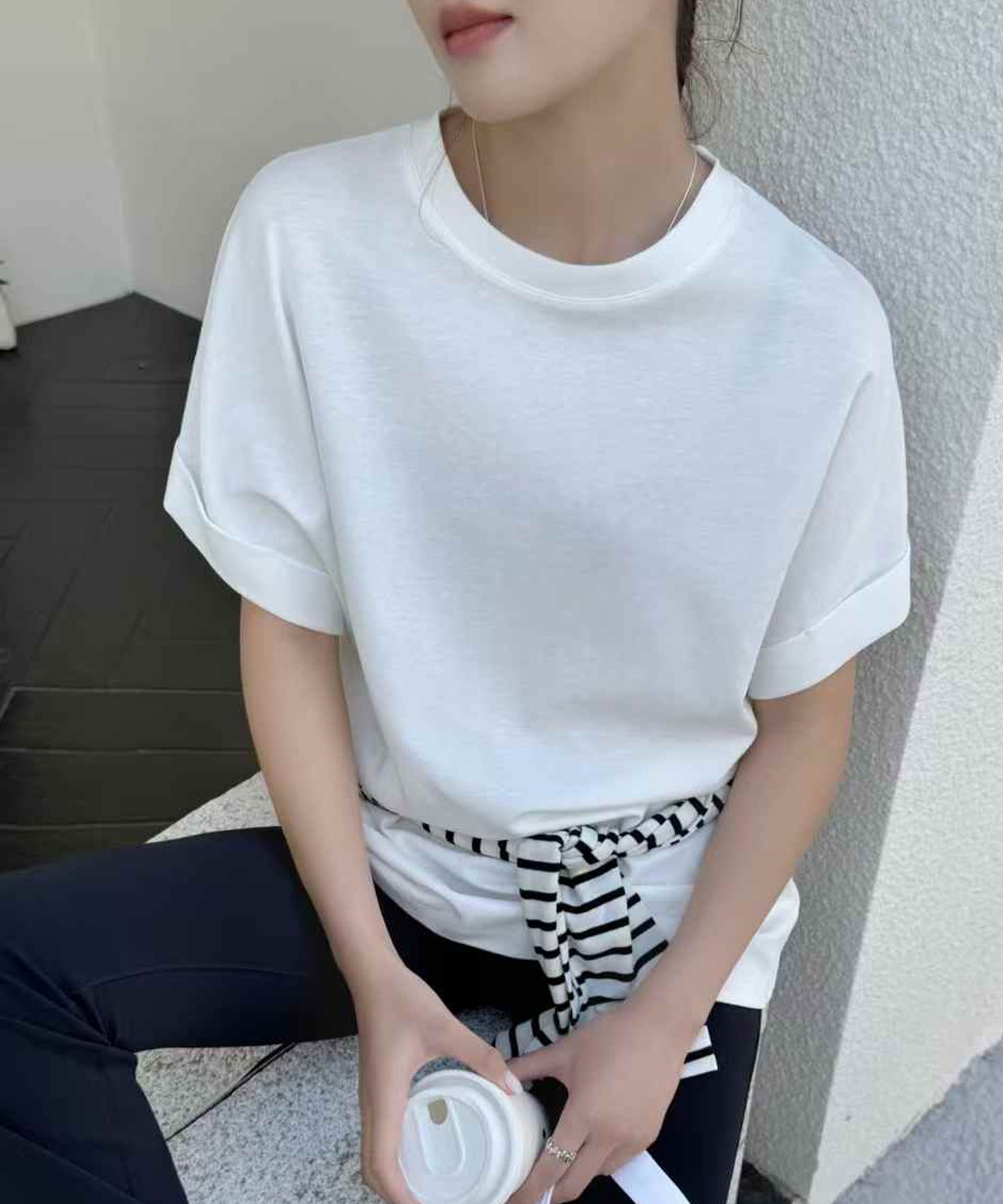 クルーネック ロールアップ オーバーサイズ 半袖 Tシャツ