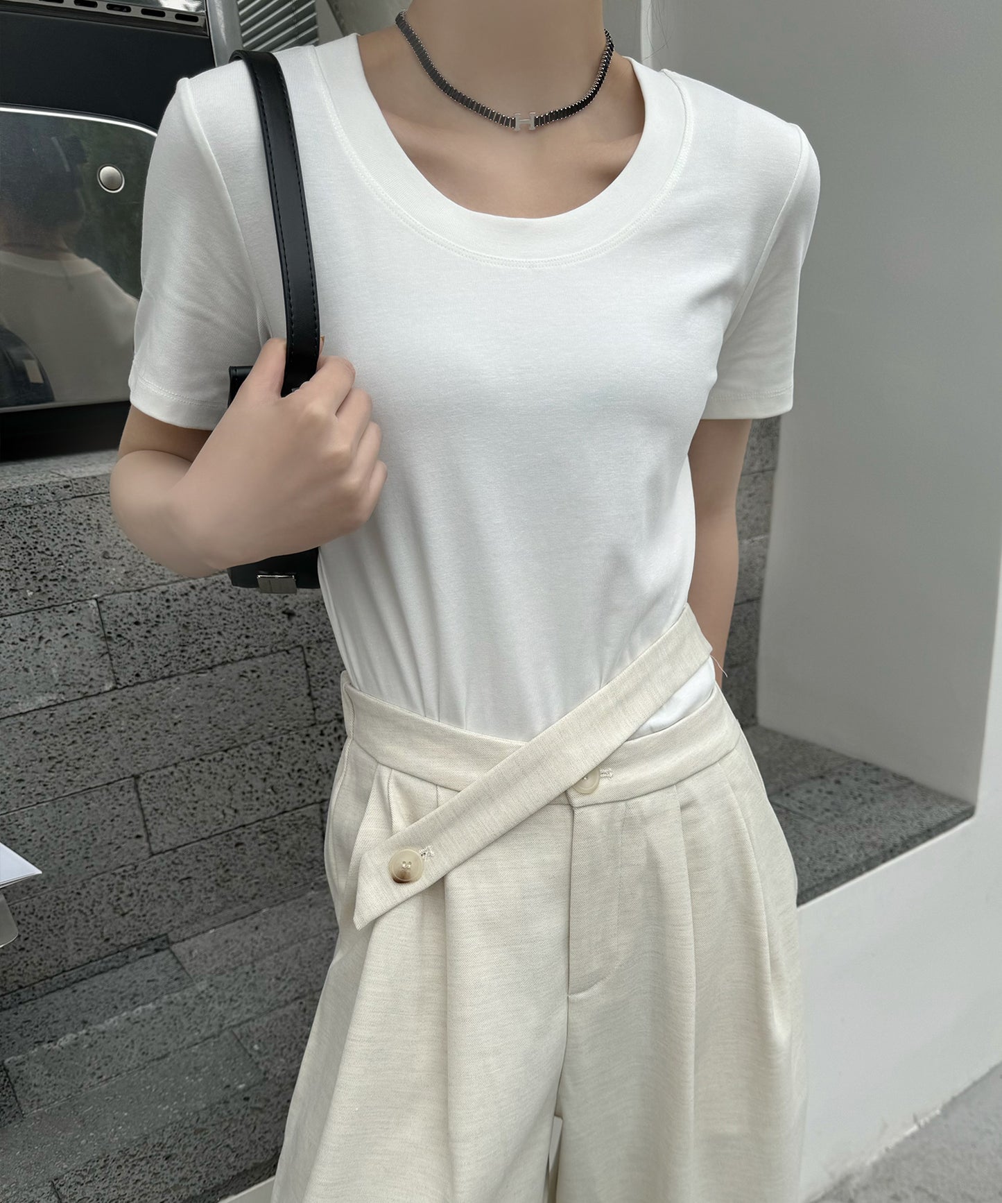 ラウンドネック ベーシック タイト 半袖 Tシャツ