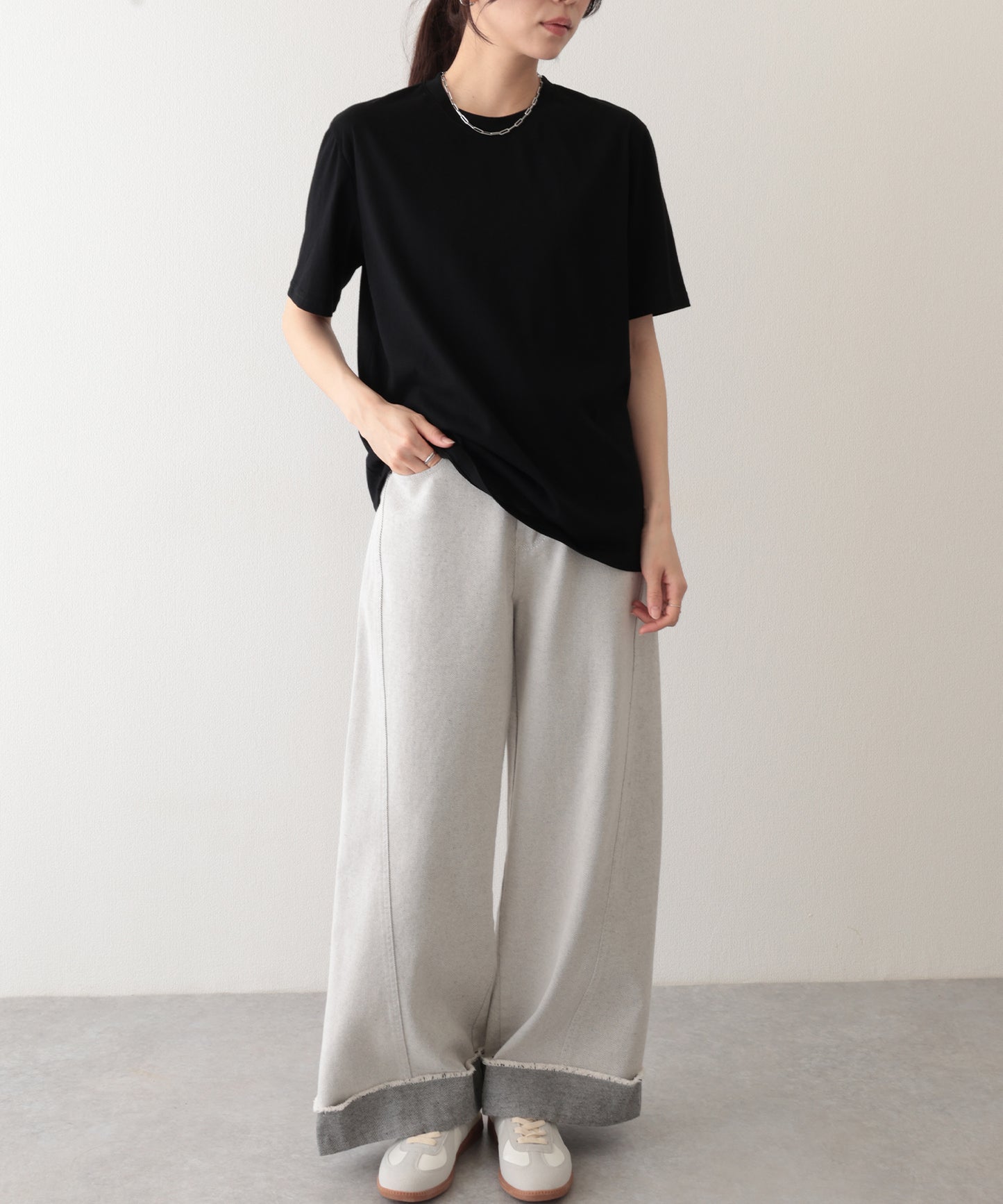 クルーネック ドロップショルダー ベーシック 半袖 Tシャツ