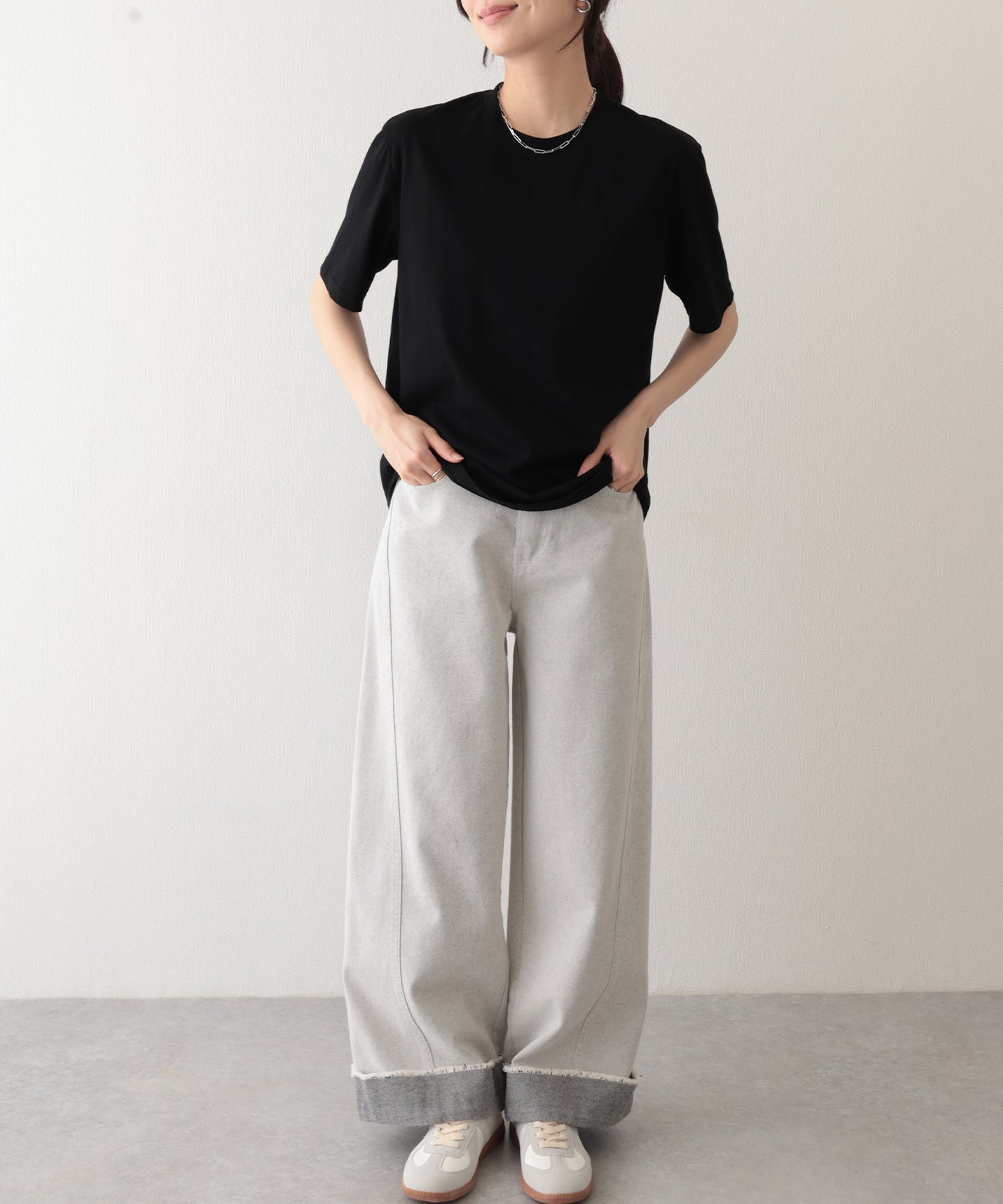 クルーネック ドロップショルダー ベーシック 半袖 Tシャツ