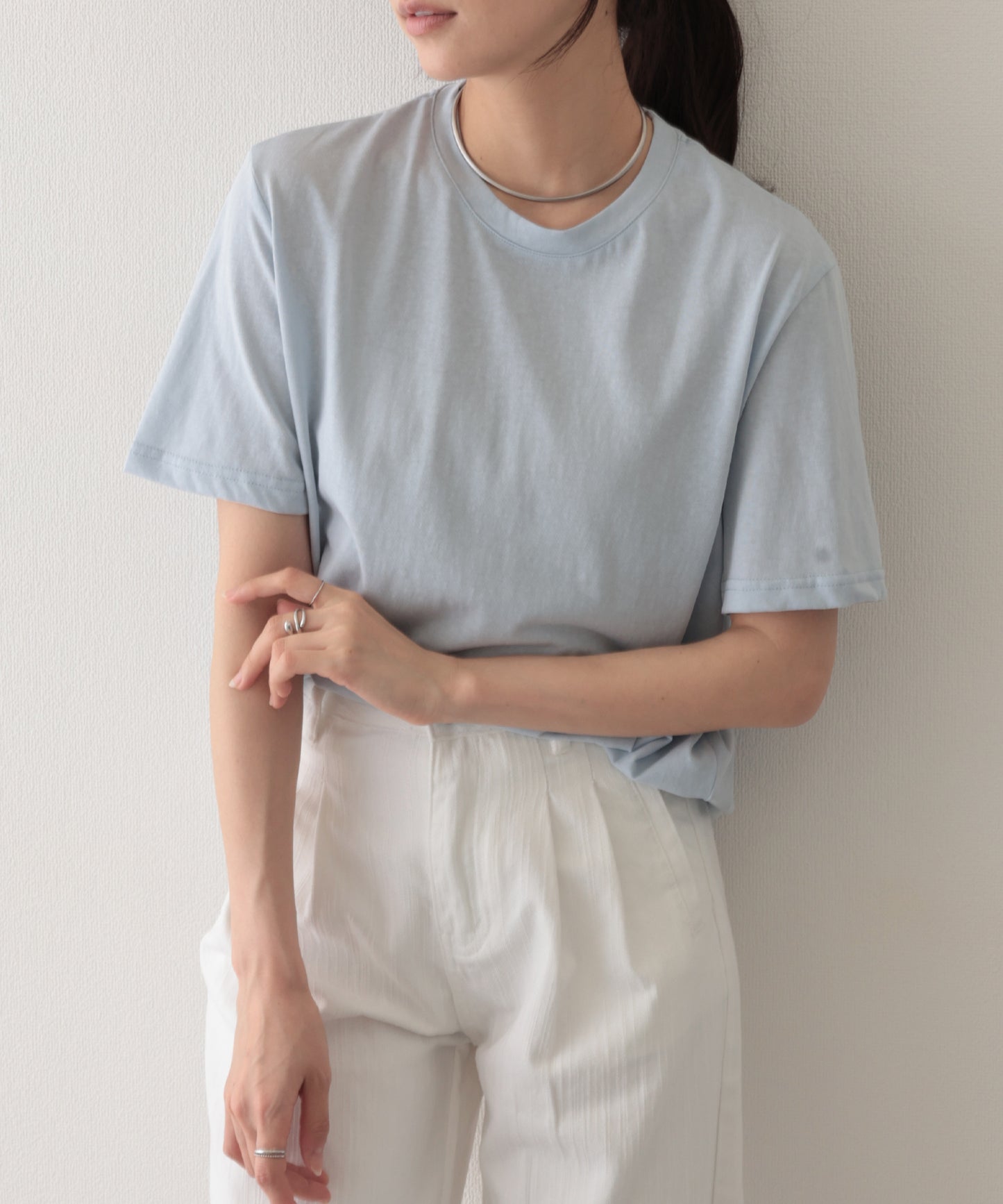 クルーネック ドロップショルダー ベーシック 半袖 Tシャツ