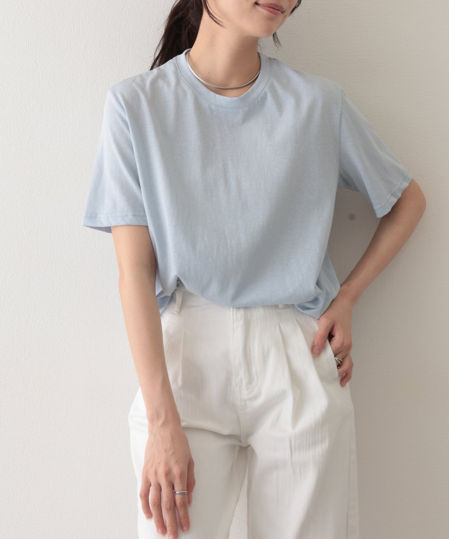 クルーネック ドロップショルダー ベーシック 半袖 Tシャツ