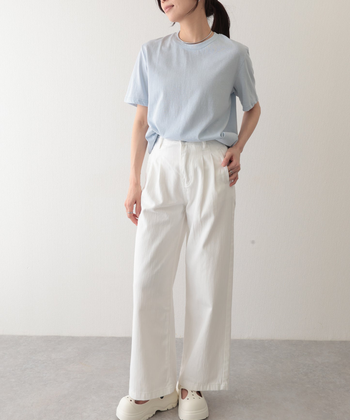 クルーネック ドロップショルダー ベーシック 半袖 Tシャツ
