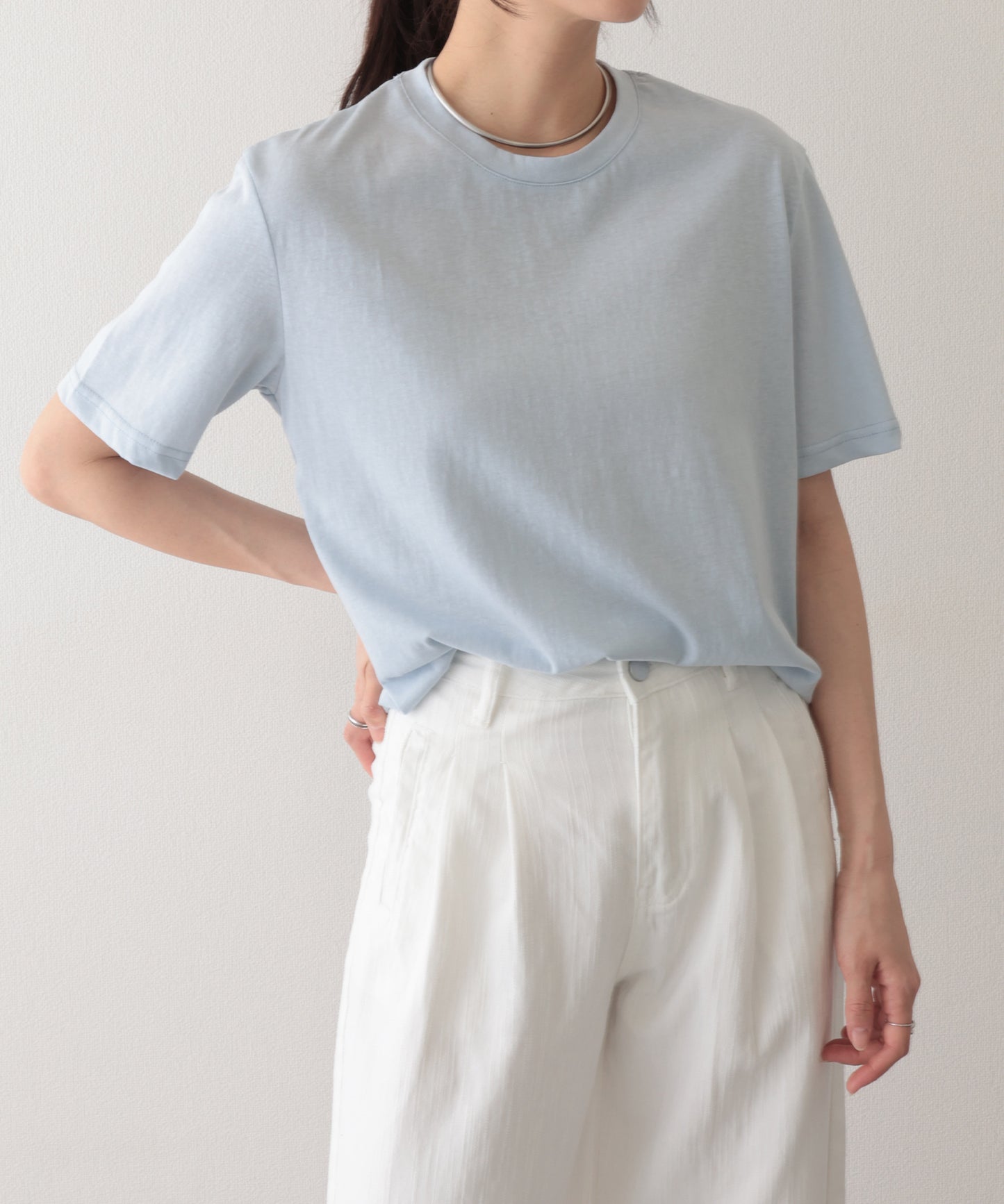 クルーネック ドロップショルダー ベーシック 半袖 Tシャツ