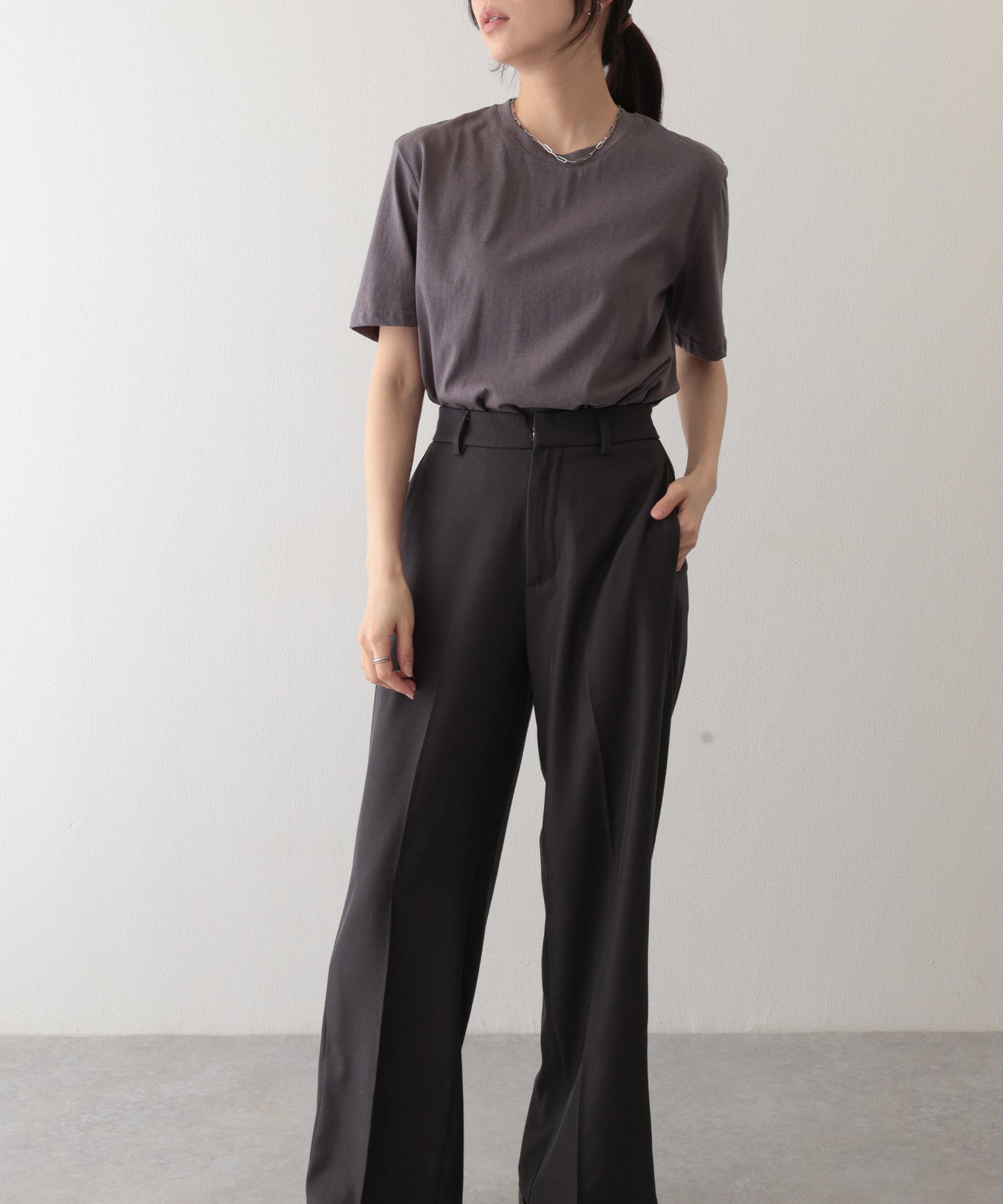 クルーネック ドロップショルダー ベーシック 半袖 Tシャツ