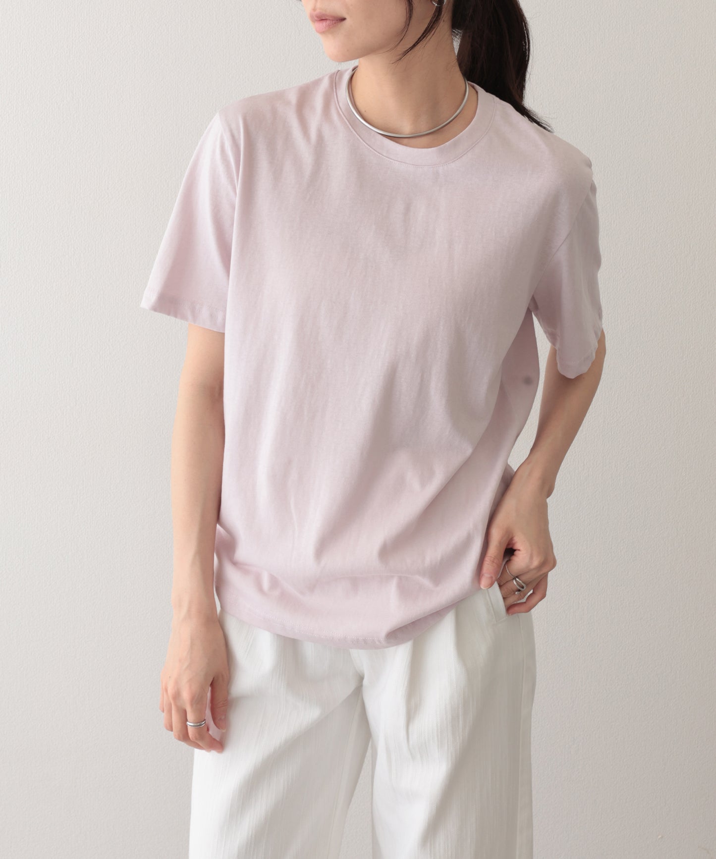 クルーネック ドロップショルダー ベーシック 半袖 Tシャツ