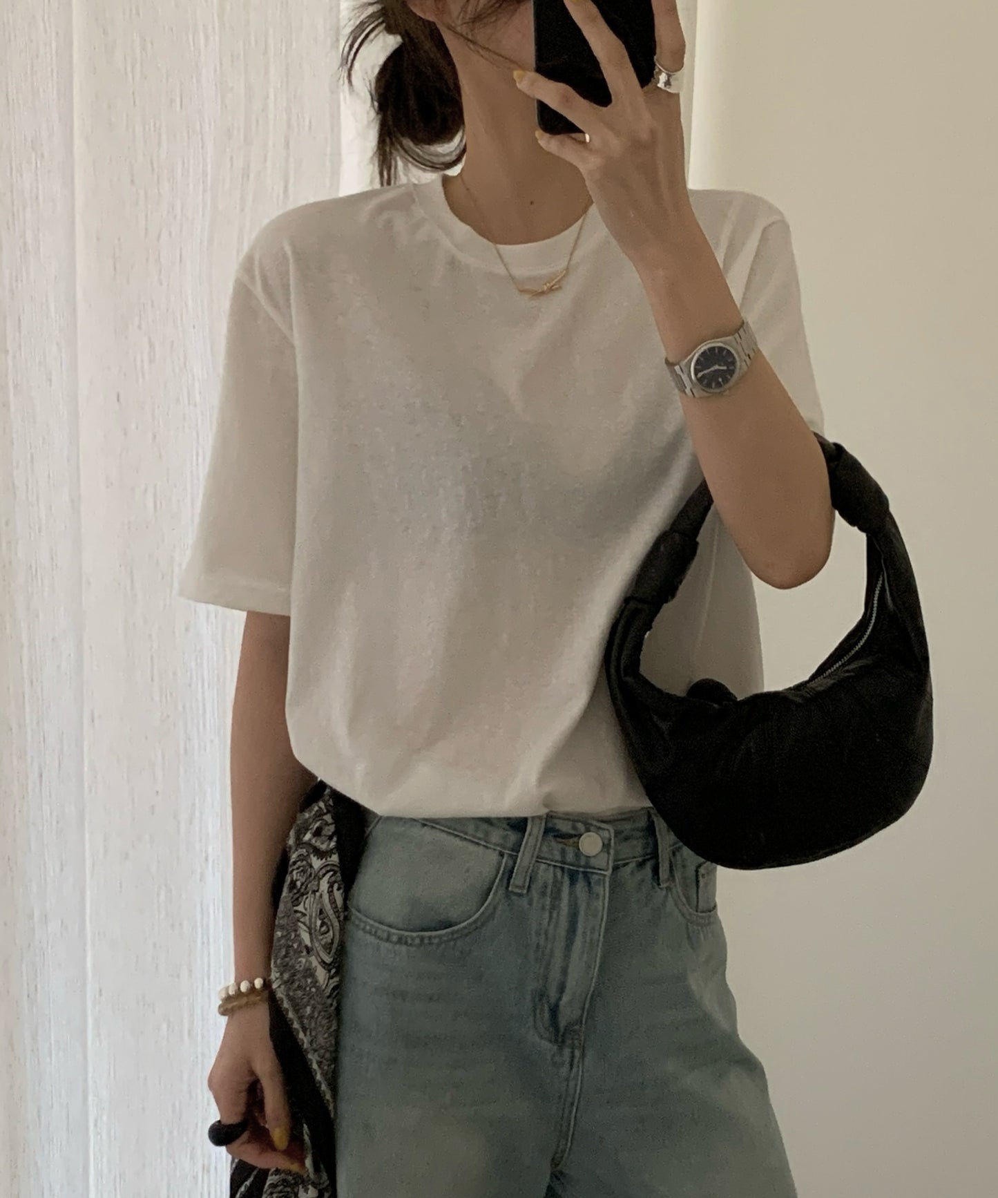 クルーネック ドロップショルダー ベーシック 半袖 Tシャツ