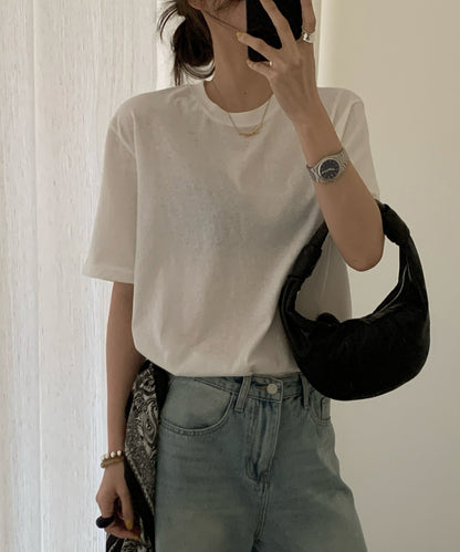 クルーネック ドロップショルダー ベーシック 半袖 Tシャツ