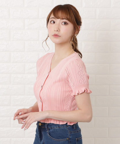 キャンディースリーブVネッククロップドニット