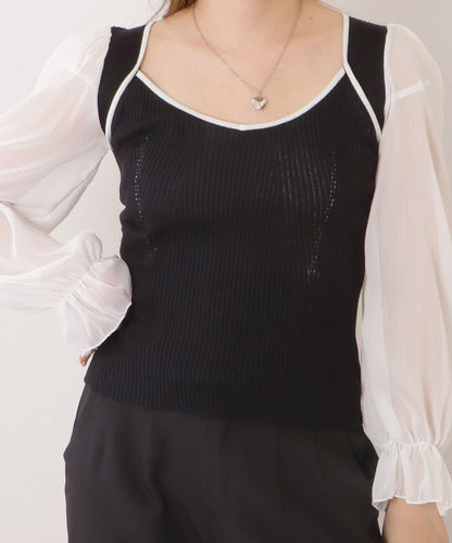 シフォンドッキングキャンディニットトップス