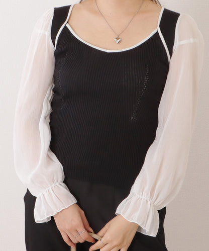 シフォンドッキングキャンディニットトップス