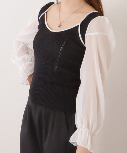 シフォンドッキングキャンディニットトップス