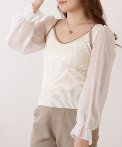 シフォンドッキングキャンディニットトップス