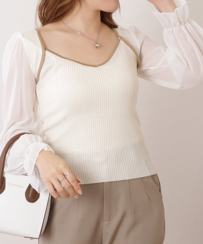 シフォンドッキングキャンディニットトップス