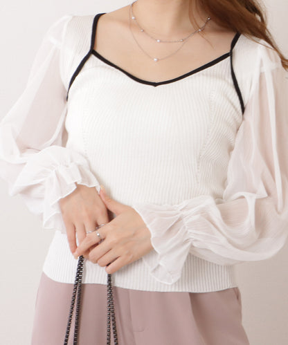 シフォンドッキングキャンディニットトップス