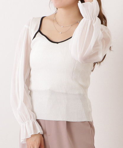 シフォンドッキングキャンディニットトップス