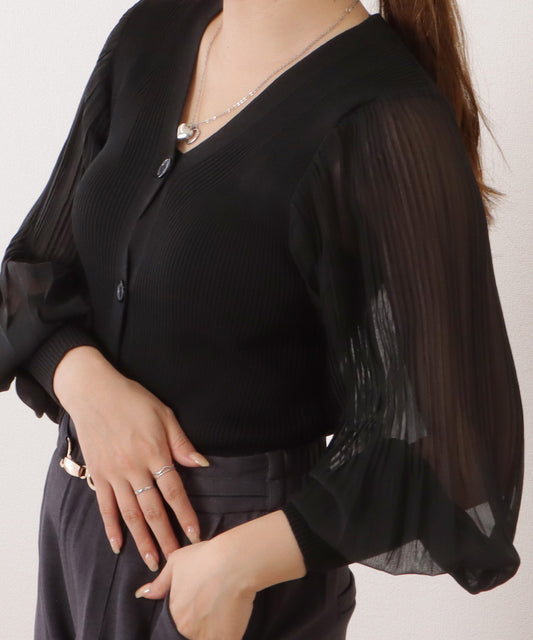 シフォンプリーツドッキングVネックカーディガン