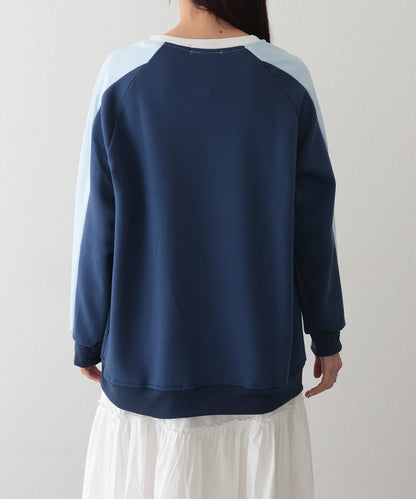 配色 ライン ラグラン スウェット プルオーバー