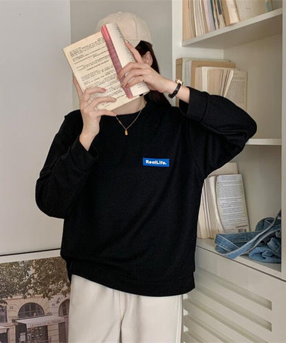 ワッフル素材 ワンポイント オーバーサイズ クルーネック プルオーバー