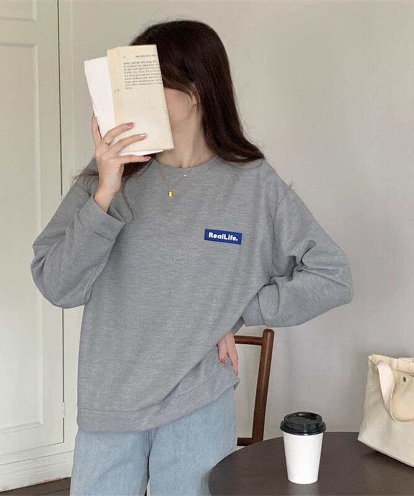 ワッフル素材 ワンポイント オーバーサイズ クルーネック プルオーバー