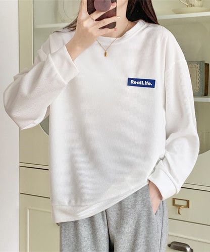 ワッフル素材 ワンポイント オーバーサイズ クルーネック プルオーバー
