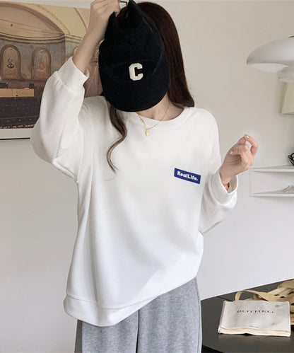 ワッフル素材 ワンポイント オーバーサイズ クルーネック プルオーバー