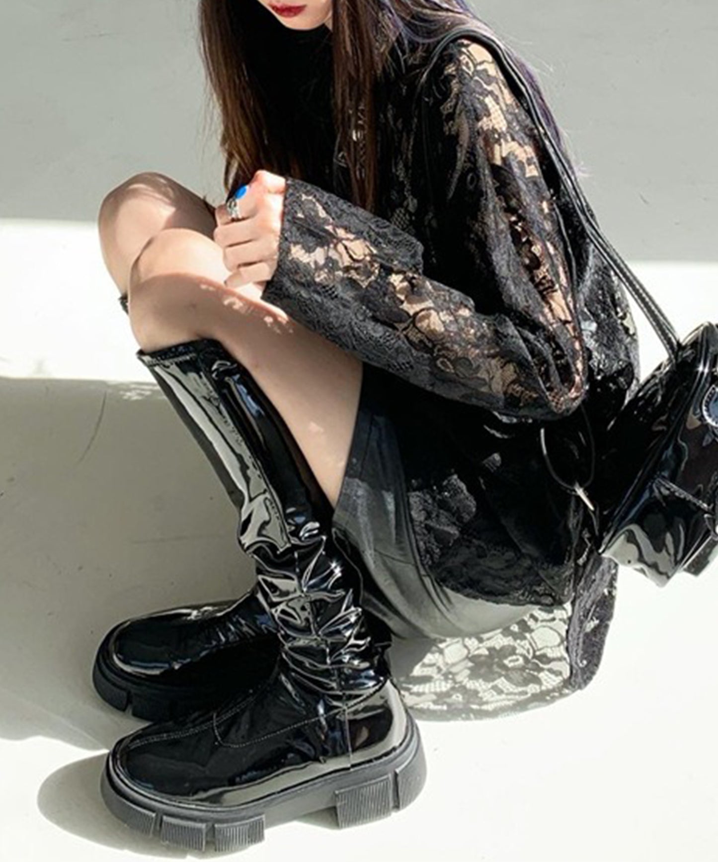 レース シアー クルーネック ロング丈 プルオーバー