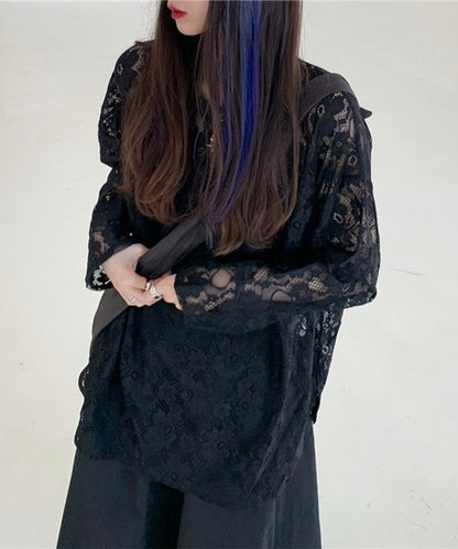 レース シアー クルーネック ロング丈 プルオーバー