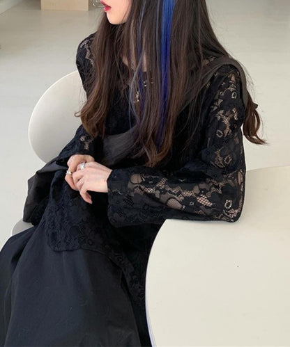 レース シアー クルーネック ロング丈 プルオーバー