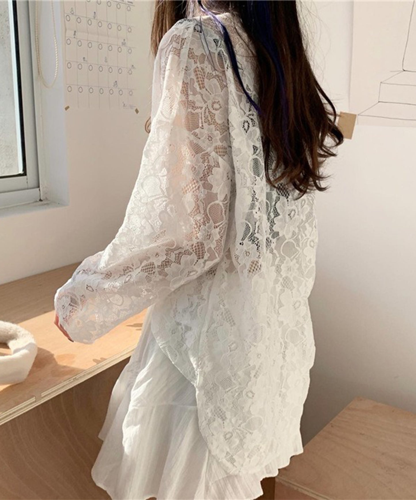 レース シアー クルーネック ロング丈 プルオーバー